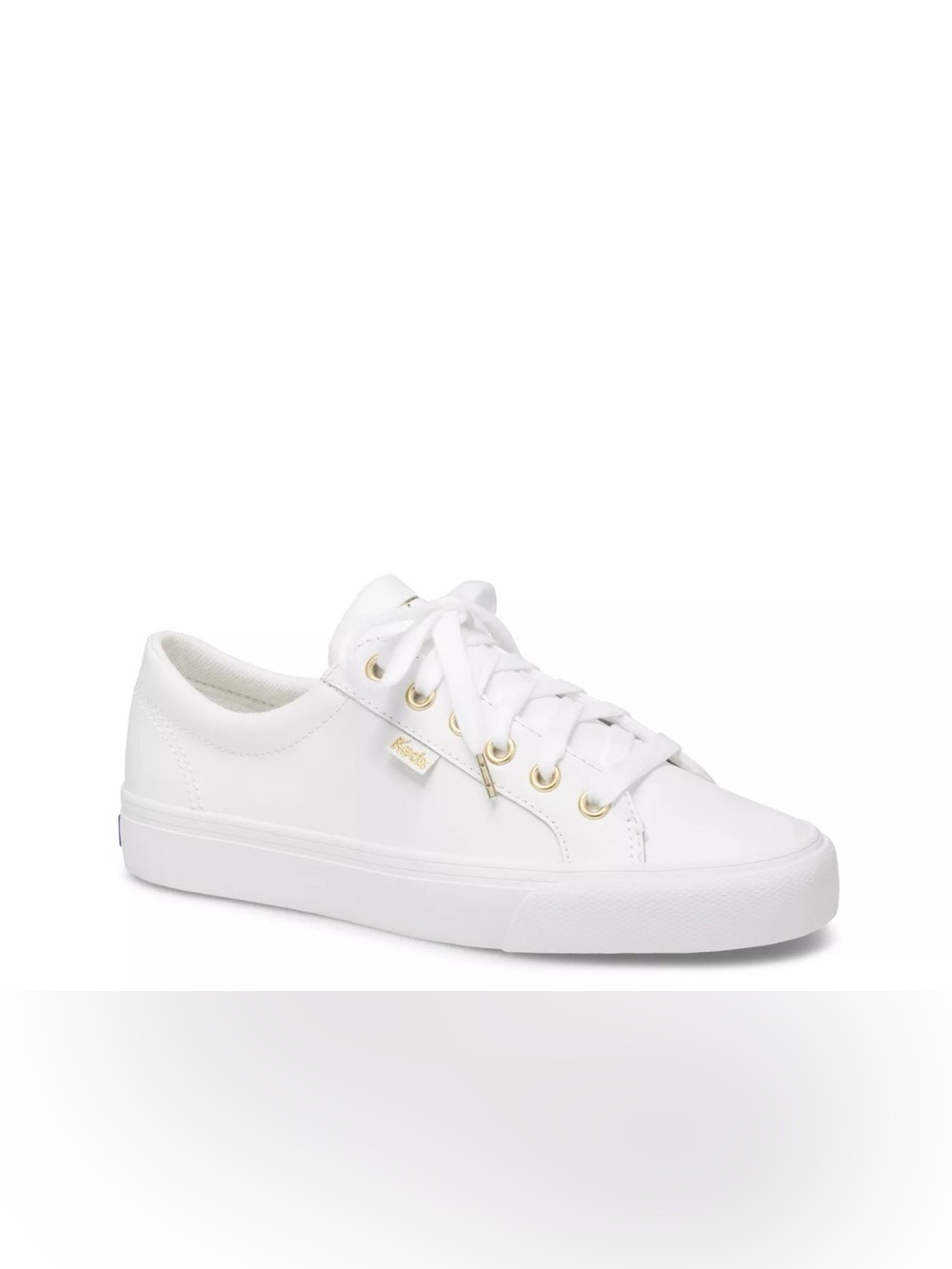 Keds Women's Low Top Canvas Sneaker in White with Gold Eyelets